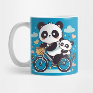 Pandas family riding on a bicycle Mug